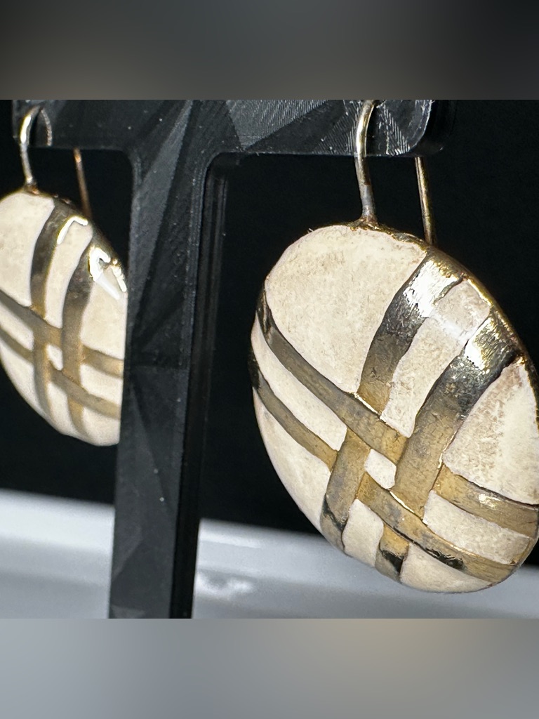 Vintage Les Bernard Cream & Gold Statement Drop Earrings